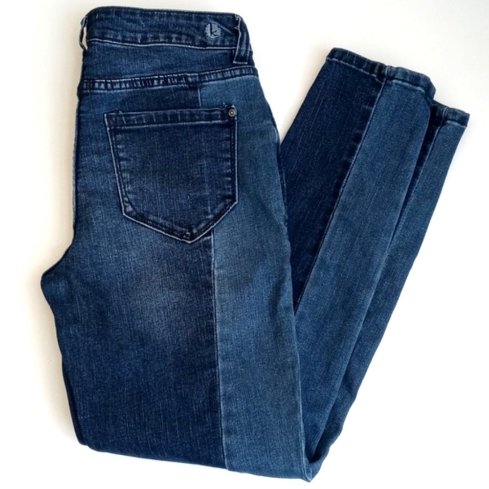Kensie Women’s Two Tone Denim Blue Panel Straight Leg Mid Rise Jeans 2/ 26 - Picture 9 of 14